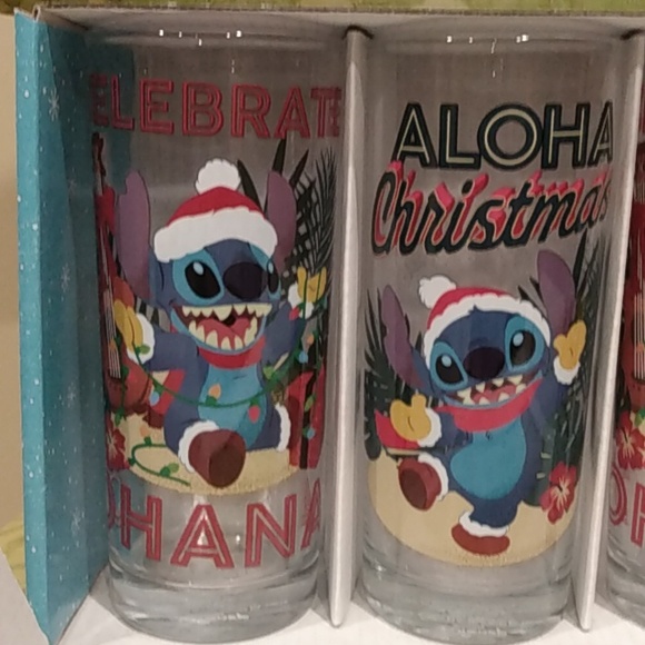 Disney Stitch Christmas glassware  Set Of 4 Juice Glasses Kitchen Drinking Glass - Picture 4 of 13